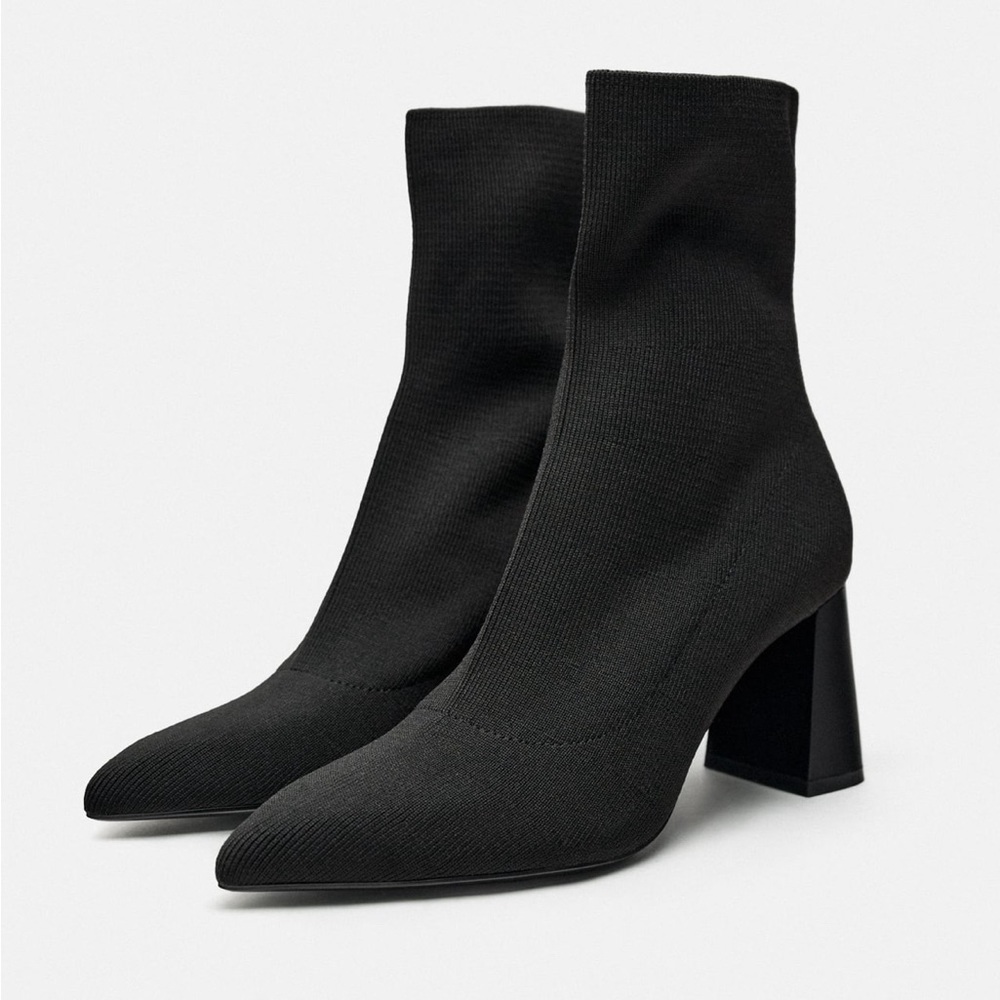 Zara black fabric heeled ankle boots